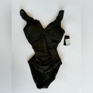 Lauren Ralph Lauren Women's Ruffle One Piece Swimsuit, Olive Green Sz 6
